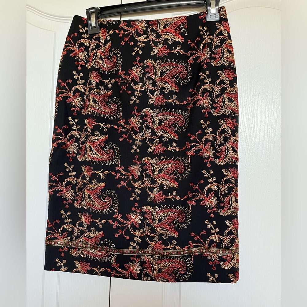 Nicole Miller Black Skirt with Red and Gold Embroidery - Picture 1 of 4